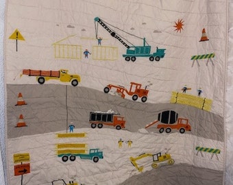 Vintage Land of Nod Baby Blanket Quilt Construction Equipment Beige Crane Cement Cones VGC Trucks Soft Thin Kids Etsy