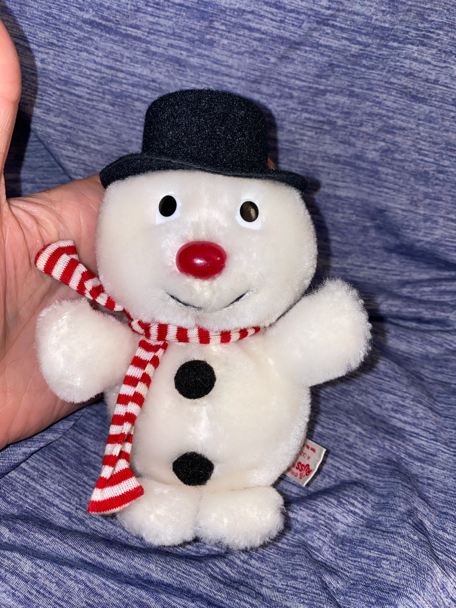 Vintage Russ Snowman Plush Flurry Black Top Hat Striped Scarf Red Nose ECU Small Etsy