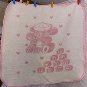 Vintage San Marcos Baby Blanket Bear Bloaks Sailor Hat Pink White 1 dot of aqua from Manufacturer BOAT