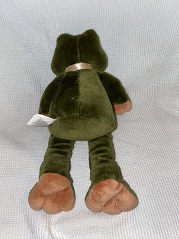 Velvety 1991 Manhattan Toy Co Sleep Frog Plush With Bow. No Buttons.  Sensory