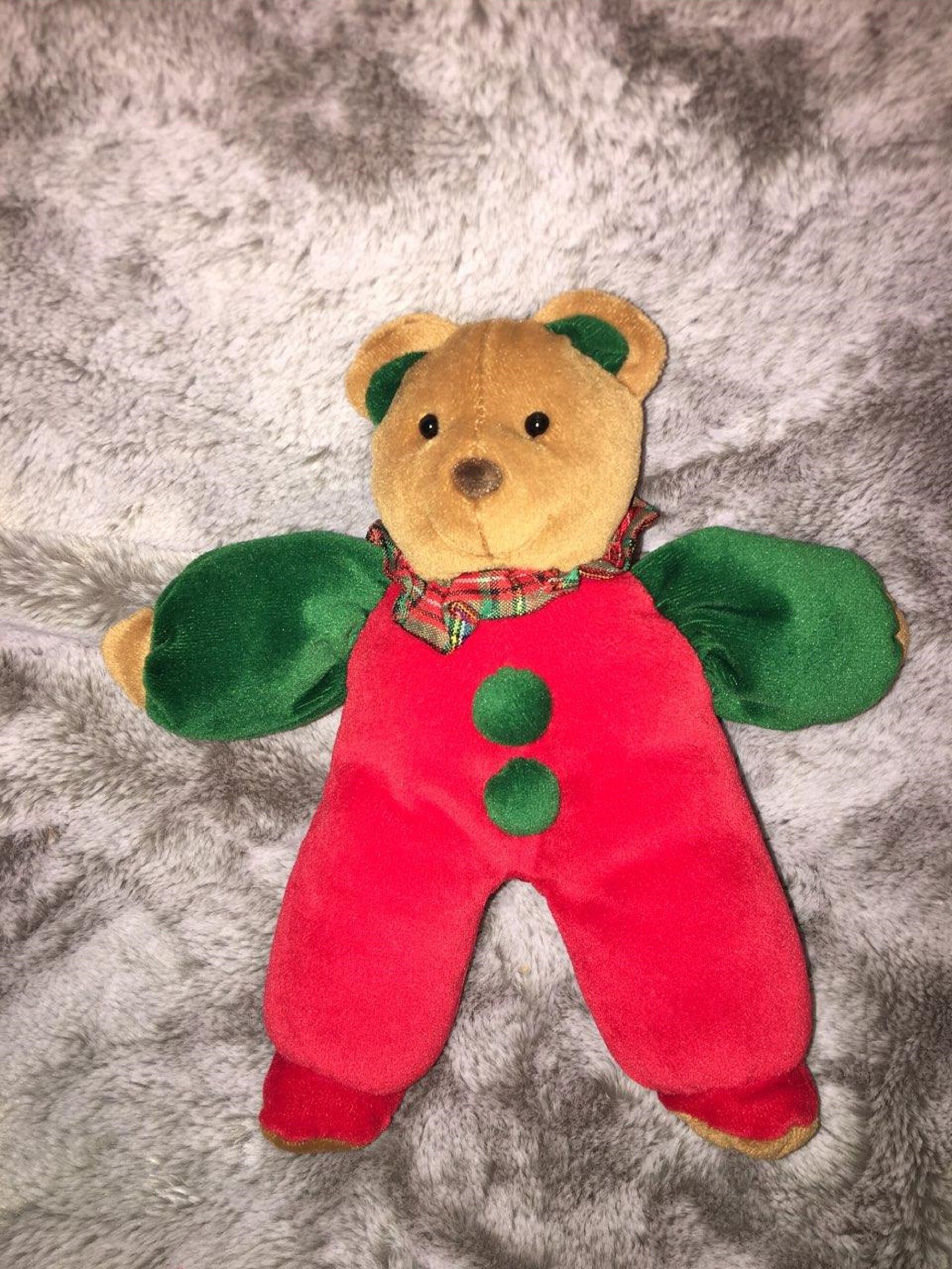Vintage PJ Toys Inc Bear Plush Velour Christmas Outfit Red Green Plaid  Clown Collar ECU 8 Little - Etsy