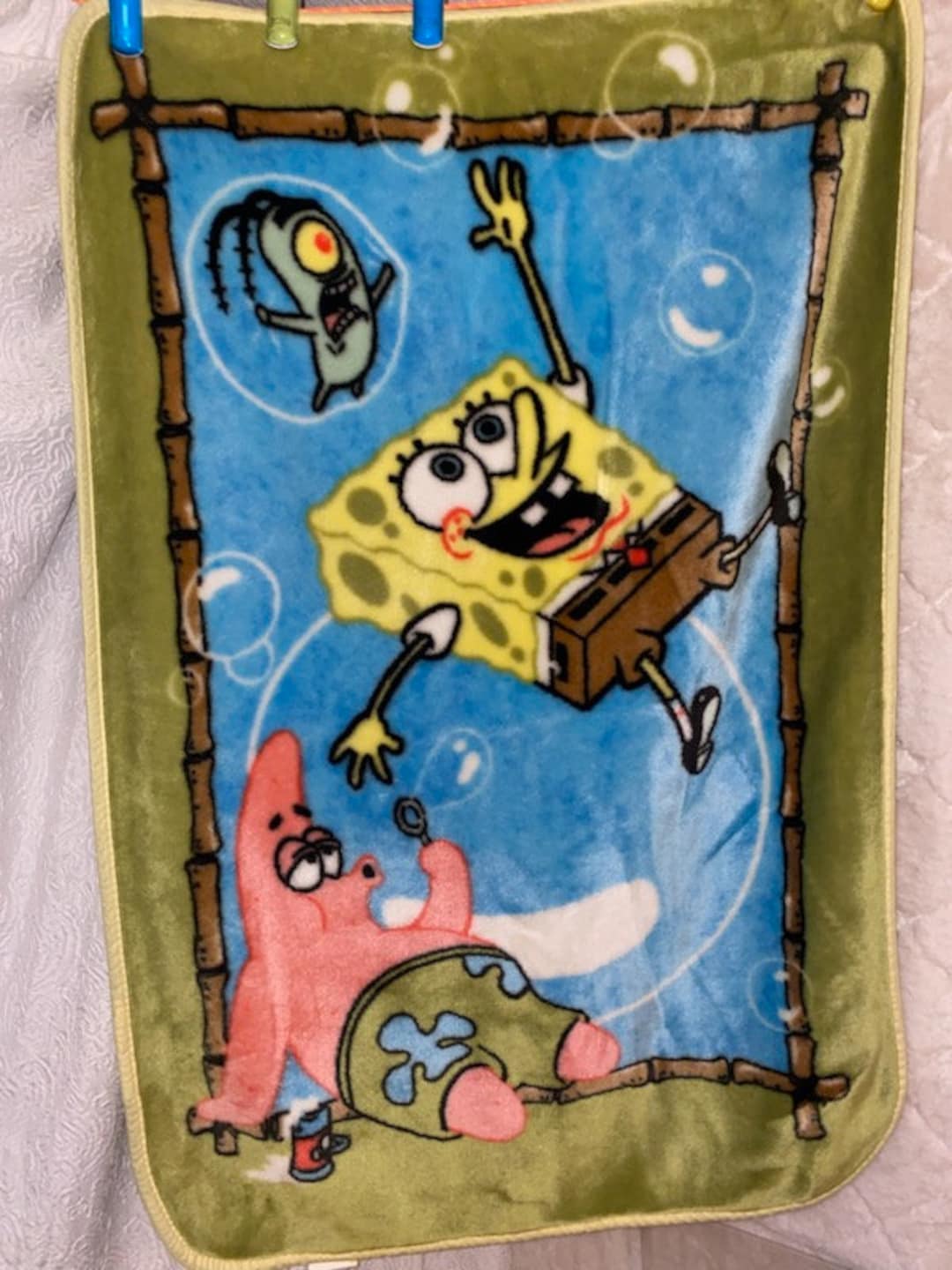 Vintage Spongebob Baby Blanket Squarepants Patrick Blowing Bubbles