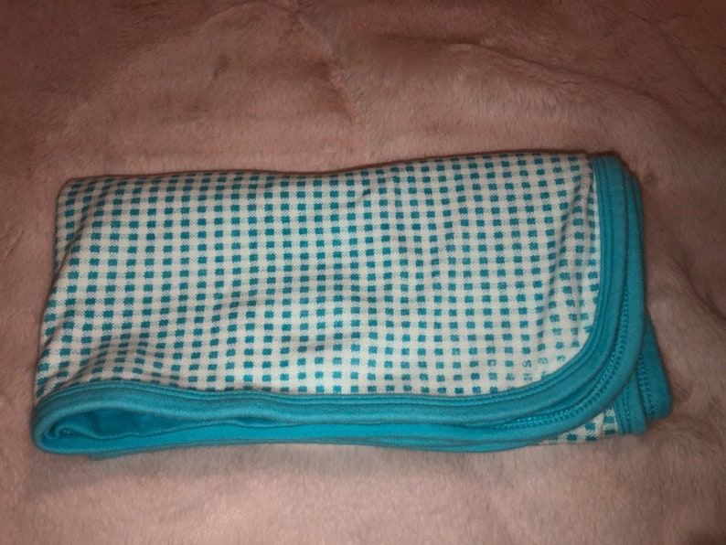 Vintage Baby Blanket Aqua White Gingham Soft checkered ECU 22 x 22