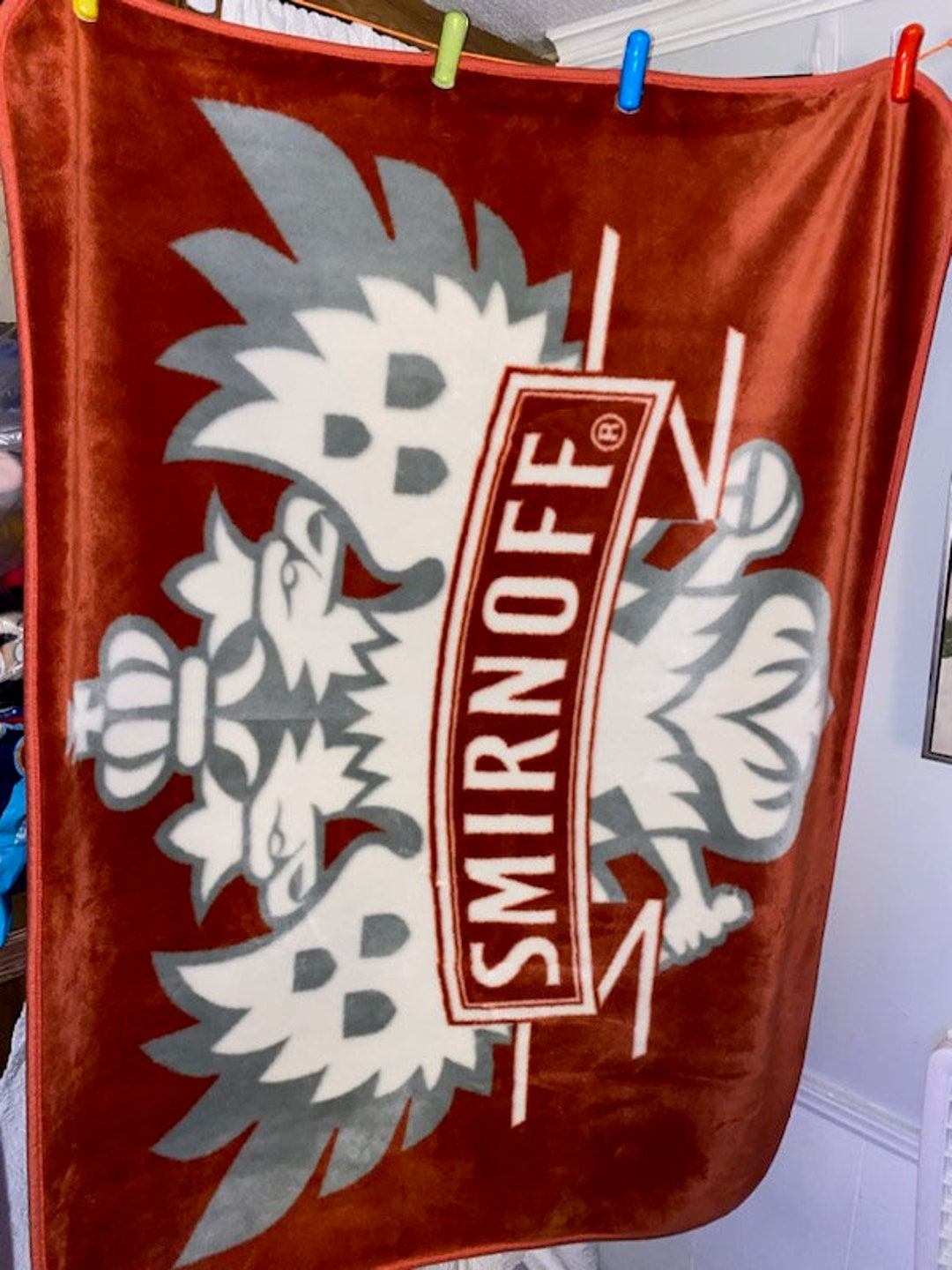 Vintage Smirnoff Vodka Blanket Soft Plush Thrown Like Baby Blanket Red