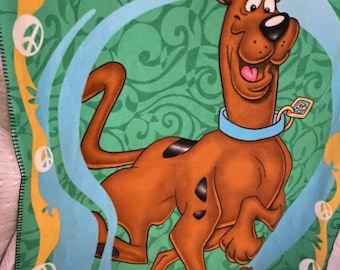 Vintage Scooby Doo Blanket Throw Mohawk 2003 Peace Signs Green