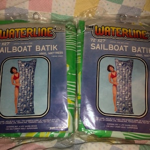 Vintage Ideal Pool Float Sail Boats Boat Green Set of 2 Matching 72&quot; x 27&quot; NIP new Beach Lake Swim Lounge Poolside Lakeside