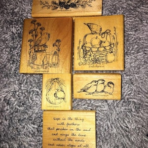 Vintage Stampin up veel stempels vogels tuin Dickinson citeer Pine kegels 7 verschillende ECU 1998 nest