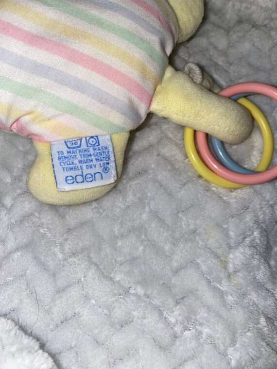 Vintage Eden Elephant Plush Pastel Yellow Teal Pink Mint Stripes