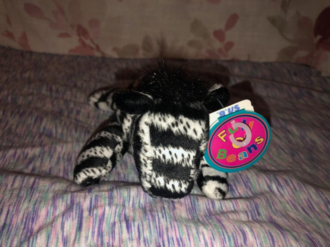 Vintage Full O Beans Zebra Plush Debra Black White With Specs 8