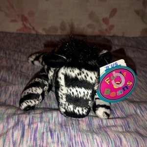 Vintage Full O Beans Zebra Plush Debra Black white with specs 8&quot; from Toys R Us NWTS Beanie bag