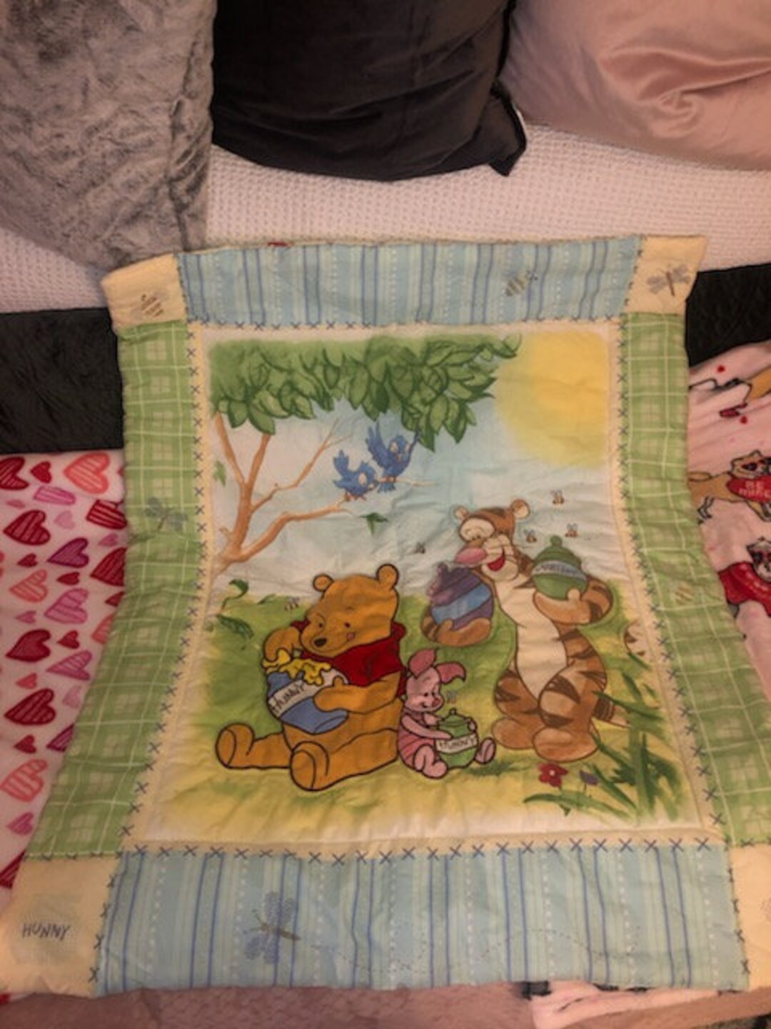 Baby crib quilt fabric panel Winnie the Pooh Tigger Eeyore Piglet Roo Sew  RARE