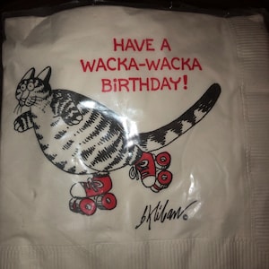 Vintage B.Kliban Cat Napkins Roller Skate Birthday Party Wacka Wacka NIp Luncheon Kliban  1980 Skating Quads