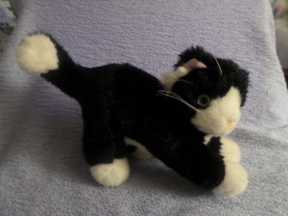 black and white cat plush