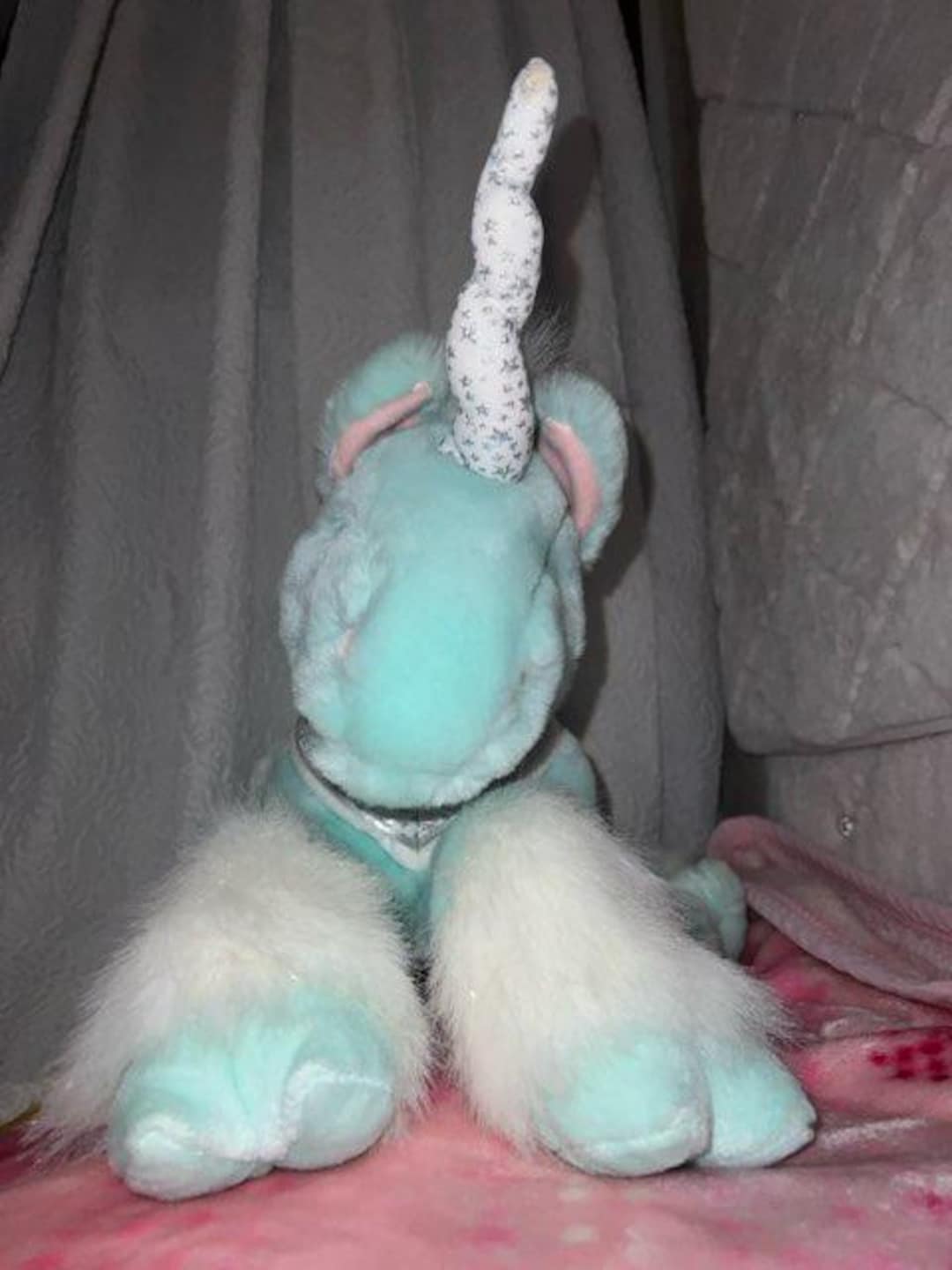 Vintage Animal Alley Unicorn Plush Pastel Teal White Sparkly