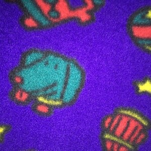 Vintage Gymboree Baby Blanket Purple Teal trim Dogs Balls Fire Hydrant Robots 29&quot; x 37 1/2&quot; Fleece