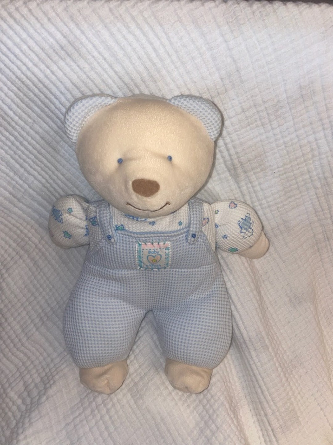 Vintage Baby B'gosh Bear Plush Thermal Waffle Weave Blue Overall