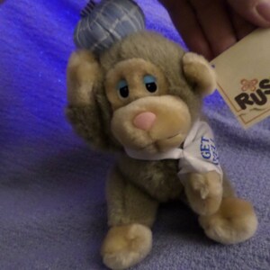 Get Well Soon Monkey Little Baby Russ Very Sweet water bottle on head Not feeling good down NWTS  6"