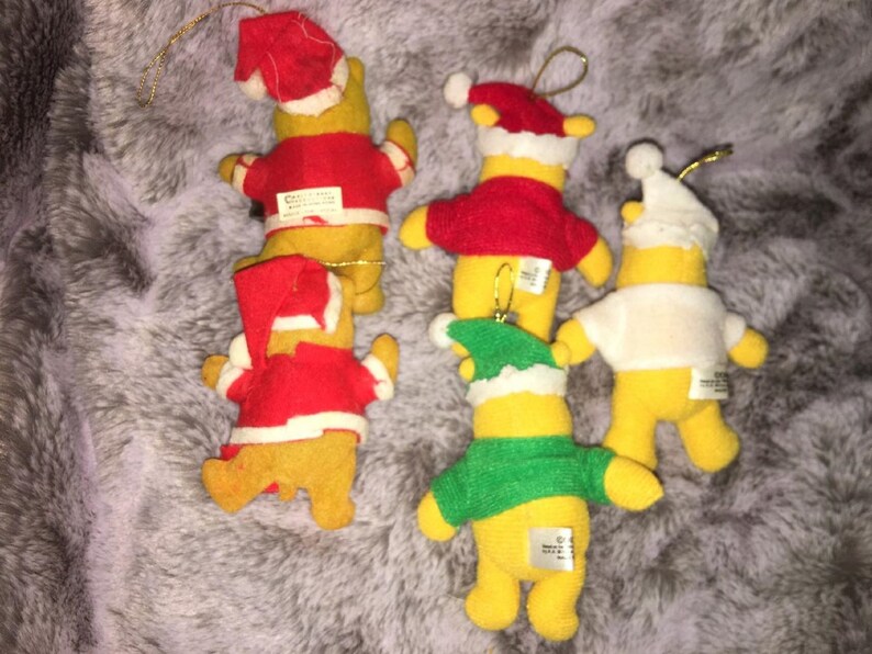 Vintage Winnie the Pooh Ornament lot plush and Flocked Disney 5 total 3.5