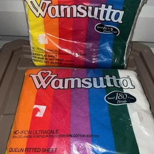 Vintage Wamsutta Rainbow Sheets Queen Bed NIP Flat & Fitted Tomorrows rainbow Stranger