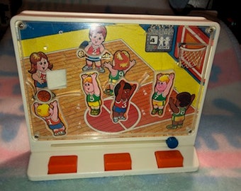 Intage Tomy Spiel Basketball Timer Kleinkind Druckknöpfe Schiebefolie Motors Skills Coordination Keeps Score 1978 lautes Spiel wie