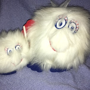Vintage Little Brownie plush Russ Cookie Campaign for Girl Scouts Baker Big & small puff balls fuzzy Frou hair American Flag 10&quot; plus 4&quot;