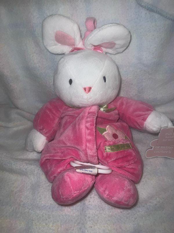 Vintage Carters Bunny Plush Musical Pull Toy Thank Heaven for