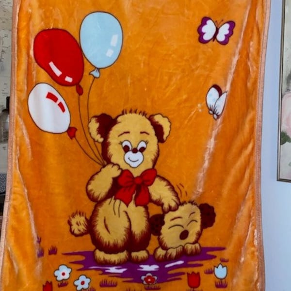 Vintage Bear With Balloons Blanket Etsy
