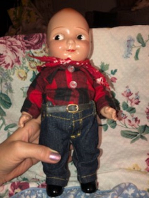 Vintage Buddy Lee Doll Reproduction Lee Blue Jeans Plaid shirt