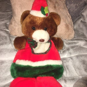 Vintage Bear Christmas Stocking plush toy hands feet Front back Pouch ECU 15&quot;