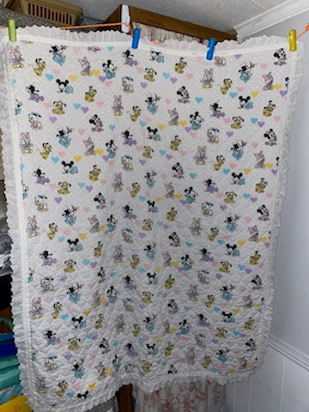 Vintage Disney Babies Baby Blanket Quilt Thin Soft Comfy Mickey Minnie