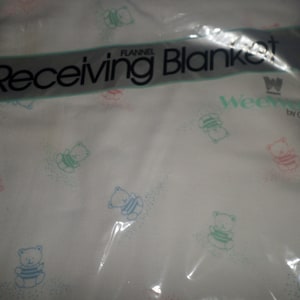 Baby Flannel Receiving Blanket Bears outlines of colored bears WeeWear Oneita NIP Carson&#39;s Vintage white pink mint blue Lovey comfort child