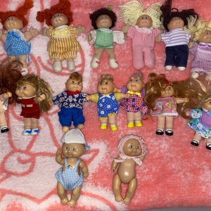 Vintage Cabbage Patch Kids Baby dolls CPK Figures jointed PVC mini doll figures 57 Four Fakes bald little tots Stroller plush Hair Yarn