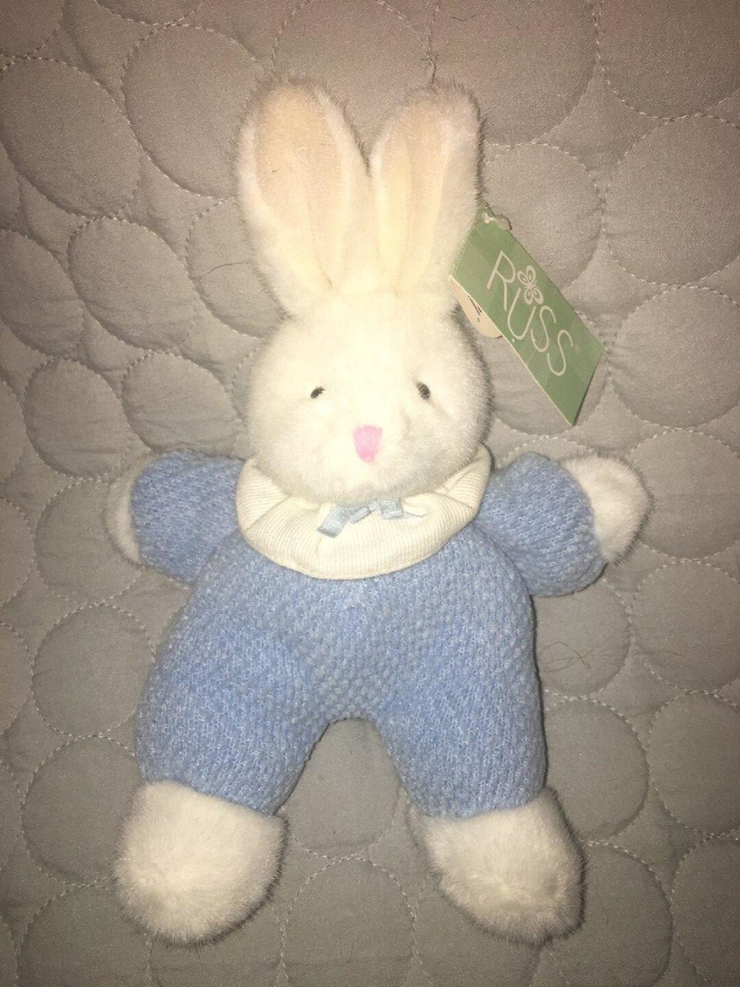 Vintage Russ Bunny Plush Rabbit Moppity Baby Textured Blue Outfit NWWTS ...