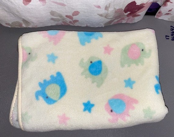 Vintage Koala Baby Blanket Elephants Stars Blue Green Pink Yellow