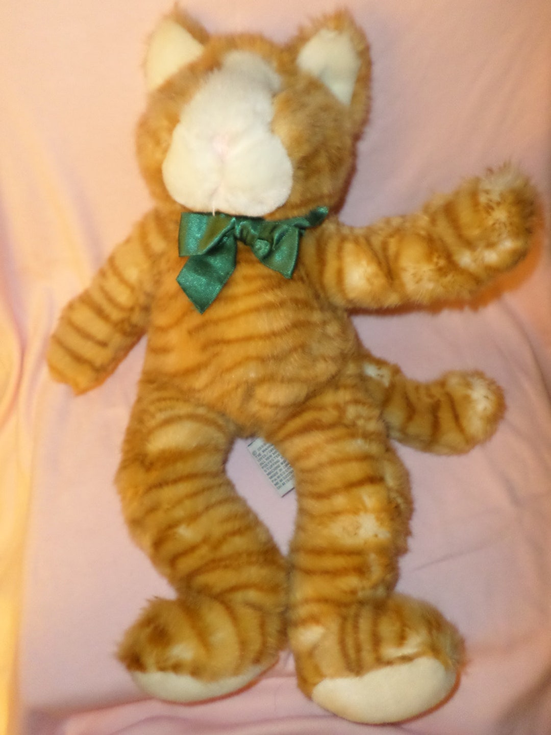 Vintage Manhattan Toy Cat Plush Orange Green Bow Stripes 15