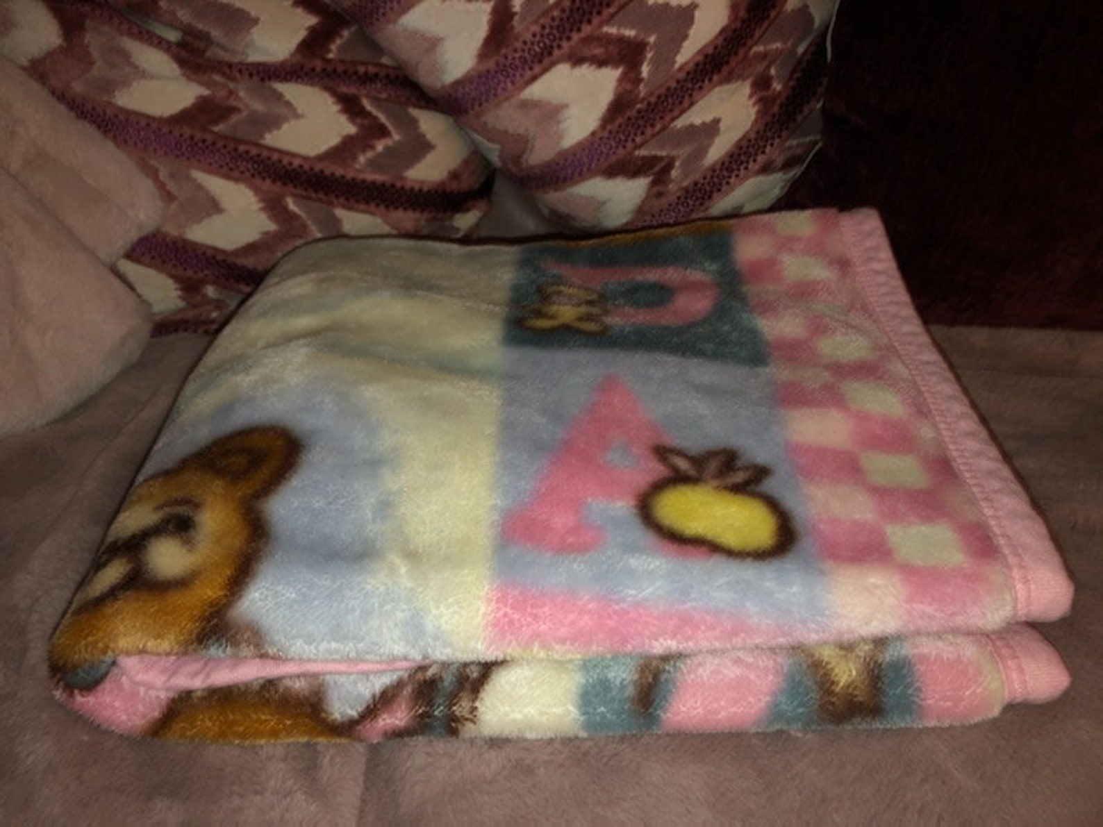 Vintage Baby Blanket Bunny Bear ABC Blocks Pink White Plaid Etsy