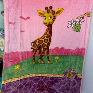 Vintage The World of Baby Mink Giraffe Blanket Pink Purple Seagulls Birds baby mink ECU Thick Flowers