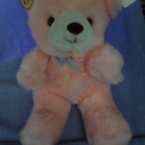 Pink Russ Bear plush name is Sherbet NWTS Bell inside paw make jingle sound 12&quot; Baby Vintage