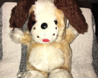 Vintage ROC Dog plush Taiwan Felt Tongue Freckles brown eye patch long ears 12" arms Legs NWOTS