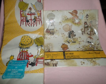 Vintage Holly Hobbie wrapping paper & Tablecloth paper American Greeting both NIP 80's yellow bonnet