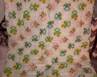 Vintage Muppet Babies Baby Blanket Quilt NWOTS Baby Kermit Fozzie Bear Miss Piggy rocking horse