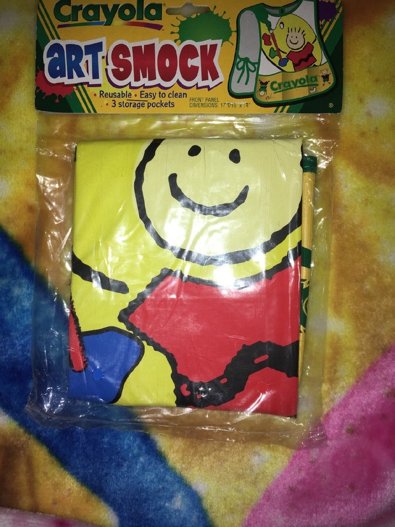 Vintage Crayola Art Smock Apron reusable easy to clean 3 storage pockets NIP 17 x 14 1998 Kids Child