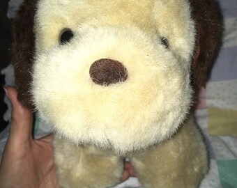 Vintage Cuddle Wit perro felpa Beige Oscuro Paws Marrón collar a cuadros 10"