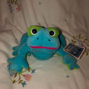 Vintage Floppy Friends Frosch Plüsch Name ist Leap GMA 8" NWTS Aqua Grün Hot pink Mouth