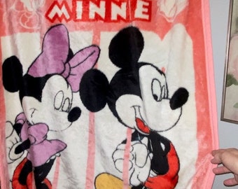 Vintage Mickey Mouse Baby Blanket Minnie mouse mickey Pink White Red Shoes Purple Dress White Silhouettes at top ECU