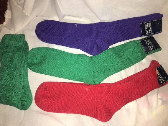 Vintage Bay Area Traders Socks Lot Mens 10-13 Cotton Nylon Green Red Purple  4 Pairs NWTS NWOT Colors 