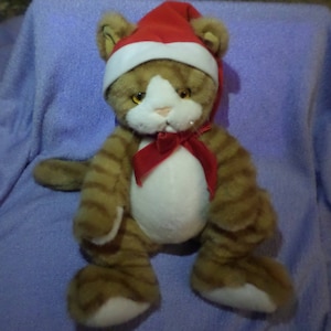 Vintage Applause Kitty Kringles Cat plush Orange Tabby Santa Hat Christmas velvet bow 1993 Kringle