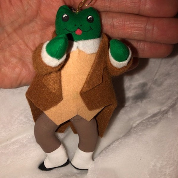 Vintage Toad Ornament Plush & Felt Frog Fancy ECU small Coattails