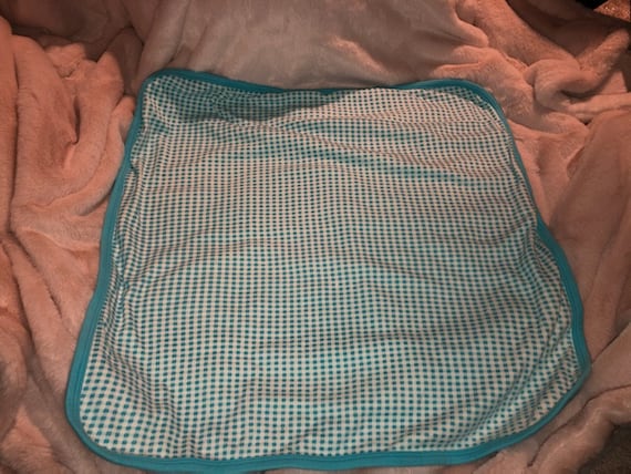 Vintage Baby Blanket Aqua White Gingham Soft checkered ECU 22 x 22