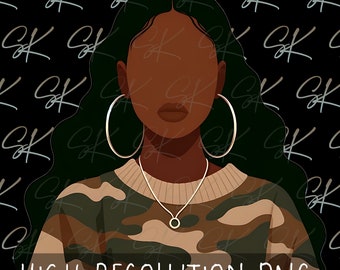 Black Woman Faceless Clipart, Transparent PNG (Digital Download)